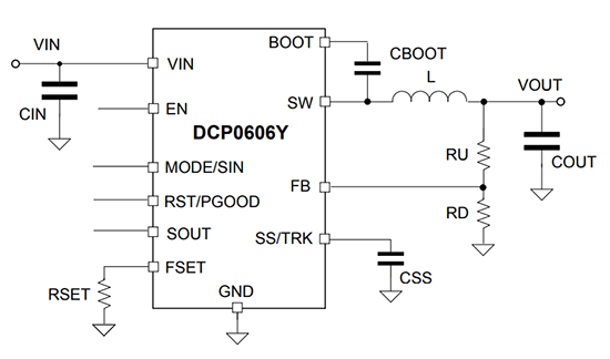 Application Circuit Diagram - STMicroelectronics DCP0606Y Automotive 6V/6A Step-Down Converter